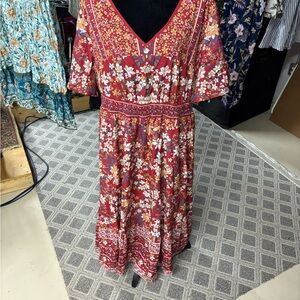 BloomChic Red Floral Midi Dress